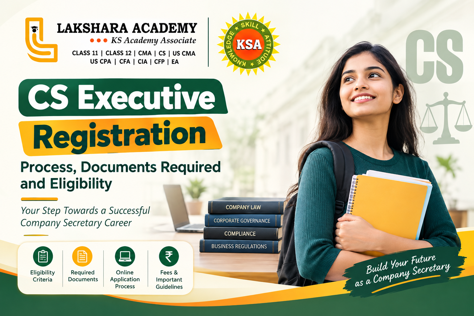 CS Executive registration guide covering eligibility, required documents, application process, and fees.